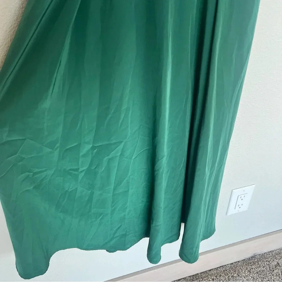 NWOT Rachel Antonoff Emerald Green Satin Deep V-Cut Back Slit Sleeve Dress 4 - Picture 7 of 15